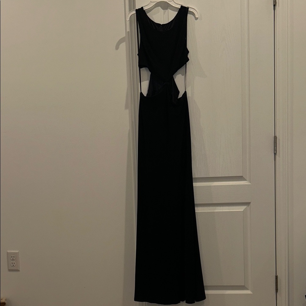 City Studio black evening gown with midriff cutouts and a side slit, Size 7